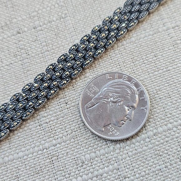 Elgin Bracelet Black Tone Chain Wristband Gold Tone small crystal Accent Sz 6.5 - Picture 10 of 10